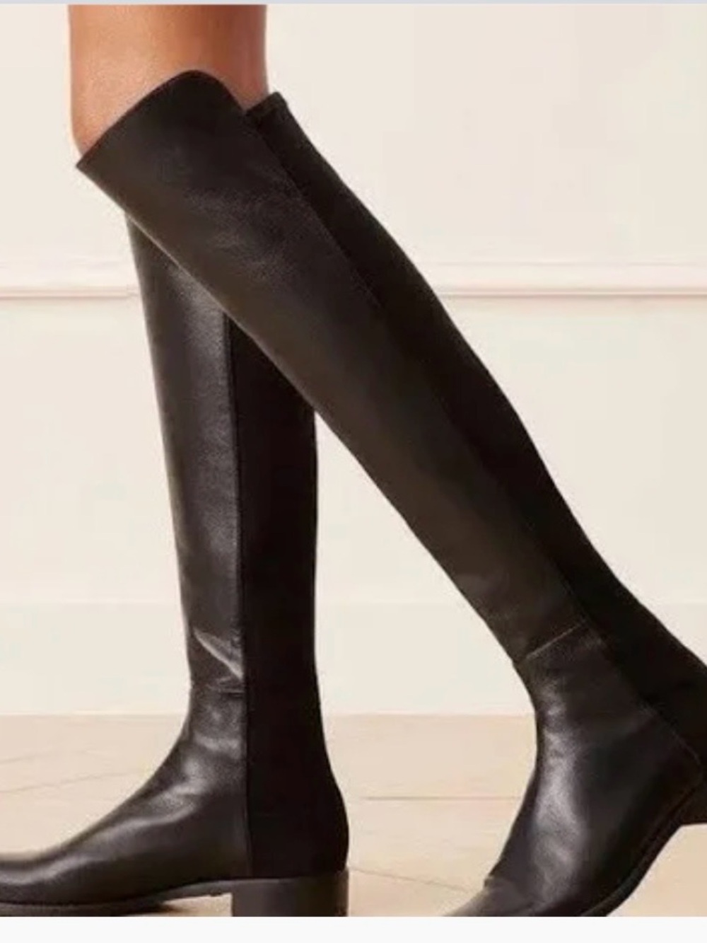 Stuart Weitzman black leather fabric knee high boots